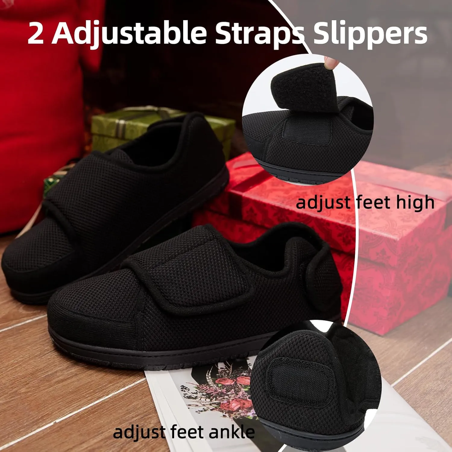 WALKFUN Memory Foam Diabetic House Shoes for Men Adjustable Indoor Outdoor Slippers