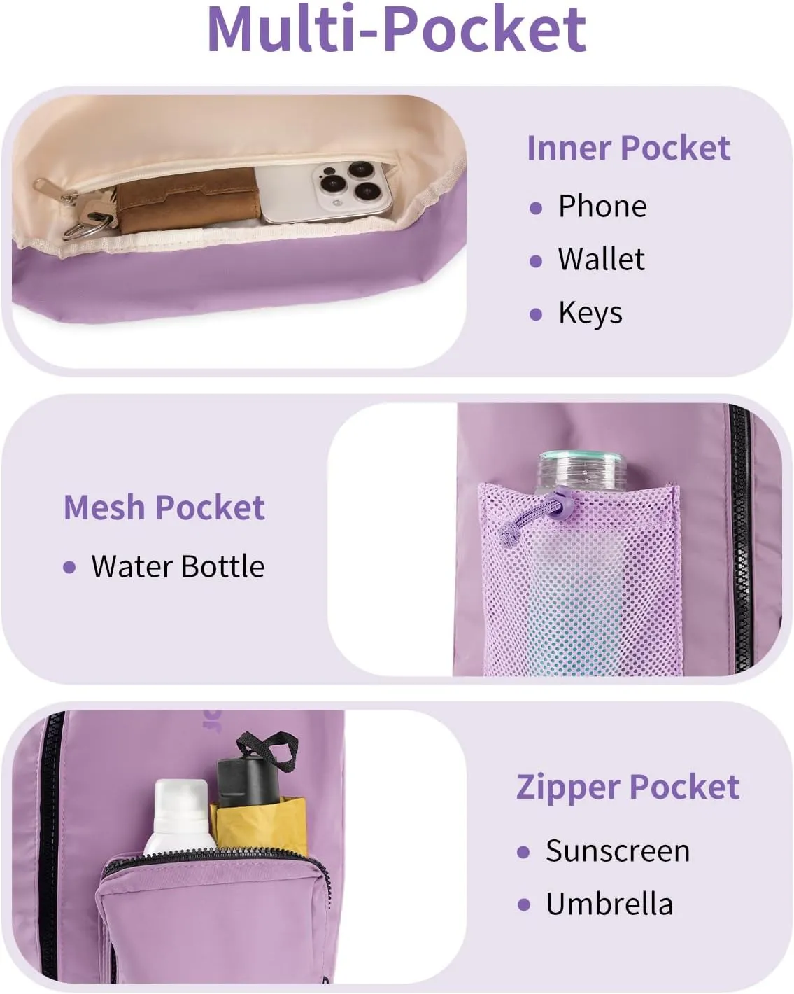 WANDF Drawstring Backpack Sports Gym Bag with Shoes Compartment, Water-Resistant String Beach Sackpack Swim Bag for Women and Men (Lilac Purple)