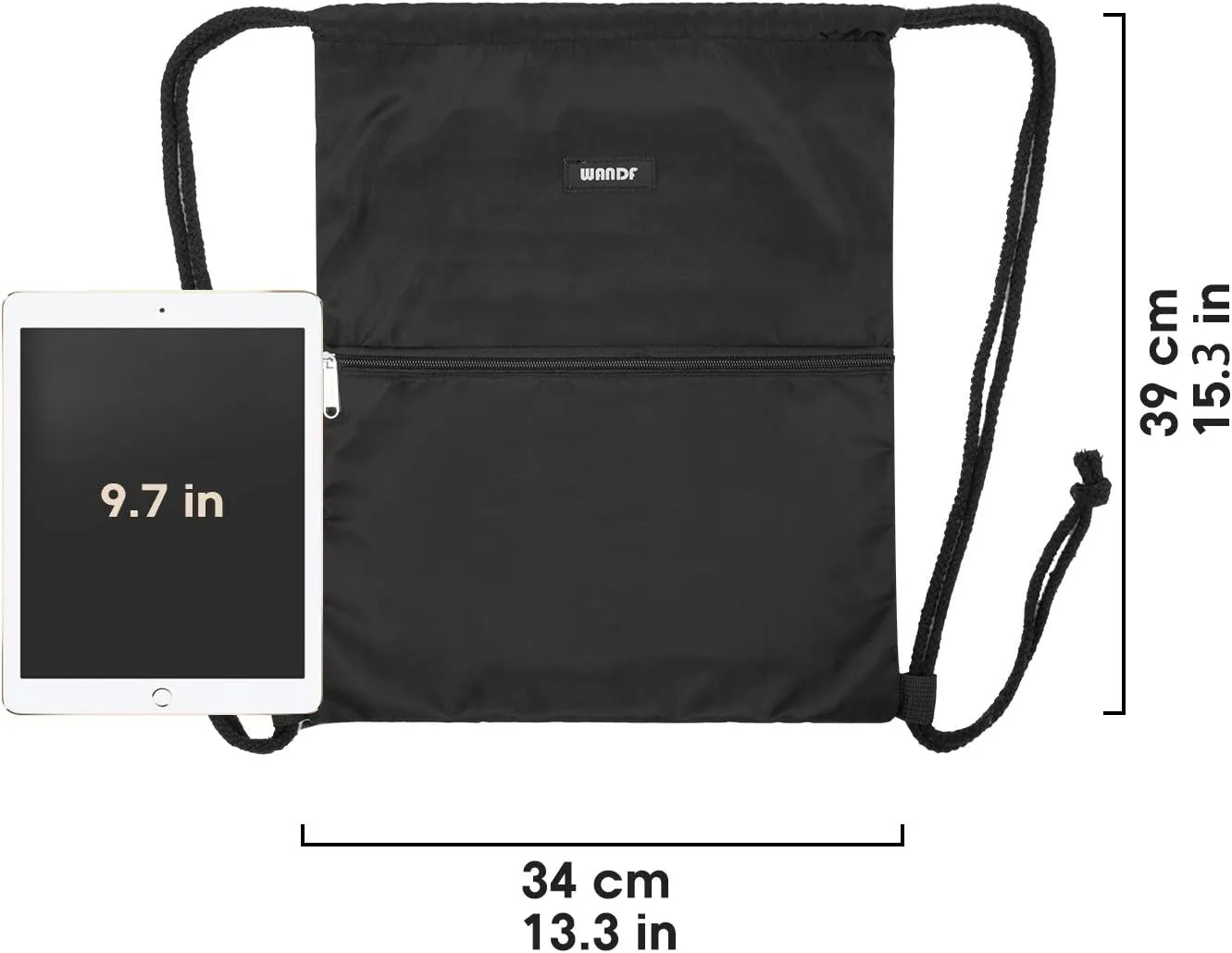WANDF Drawstring Backpack String Bag Sackpack Cinch Water Resistant Nylon for Gym Shopping Sport Yoga (Black)
