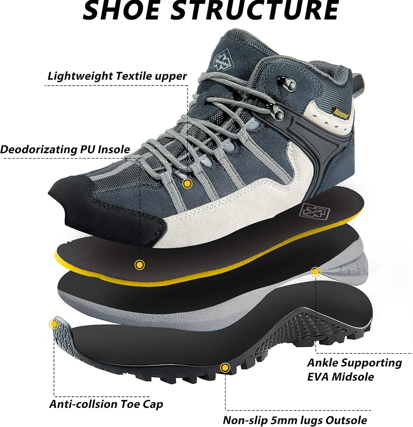 wantdo Women's Waterproof Hiking Boots Lightweight Outdoor Camping Shoes