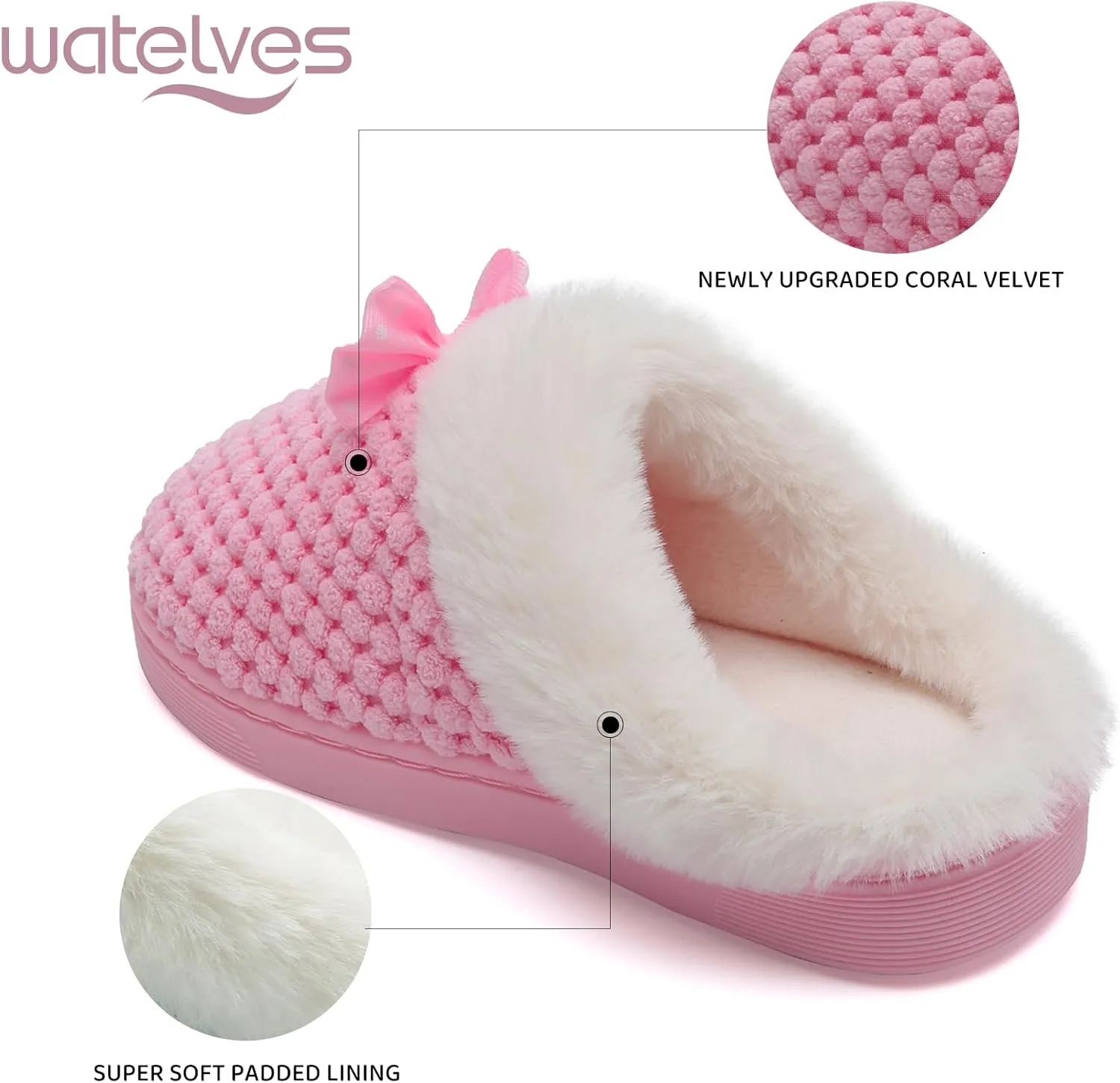 WateLves Girls Slippers Memory Foam Toddler Kids Comfort Wool-Like Plush Fleece Lined House Shoes for Indoor & Outdoor