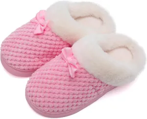 WateLves Girls Slippers Memory Foam Toddler Kids Comfort Wool-Like Plush Fleece Lined House Shoes for Indoor & Outdoor