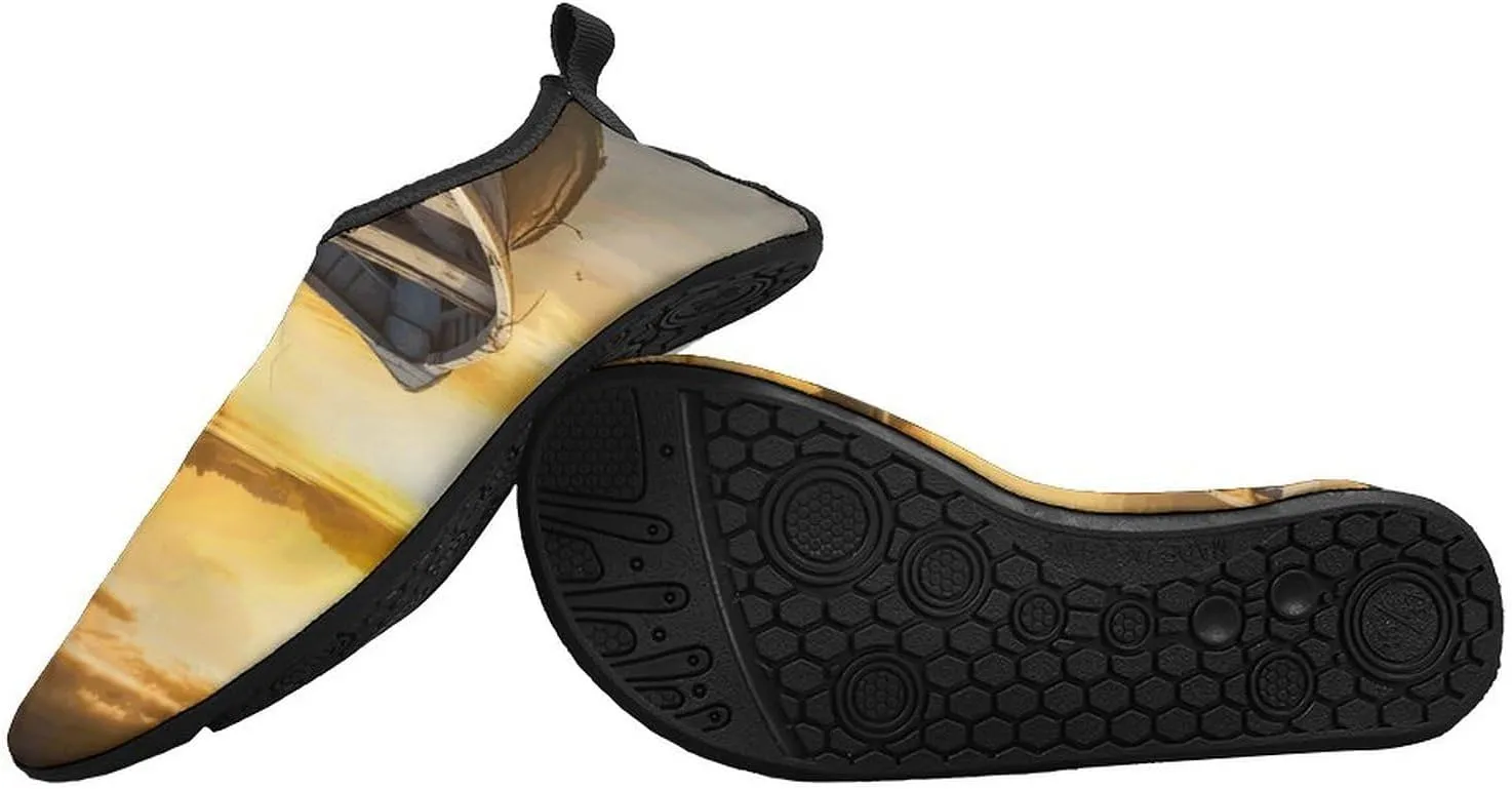 Water Shoes for Women Men Quick Dry Barefoot Shoes River Sunset Wooden Boat Sport Shoes Beach Aqua Socks for Hiking Swim Surf Yoga Sport