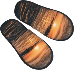Water surface in the sunset Furry House Slippers for Women Men Soft Fuzzy Slippers Indoor Casual Plush House Shoes