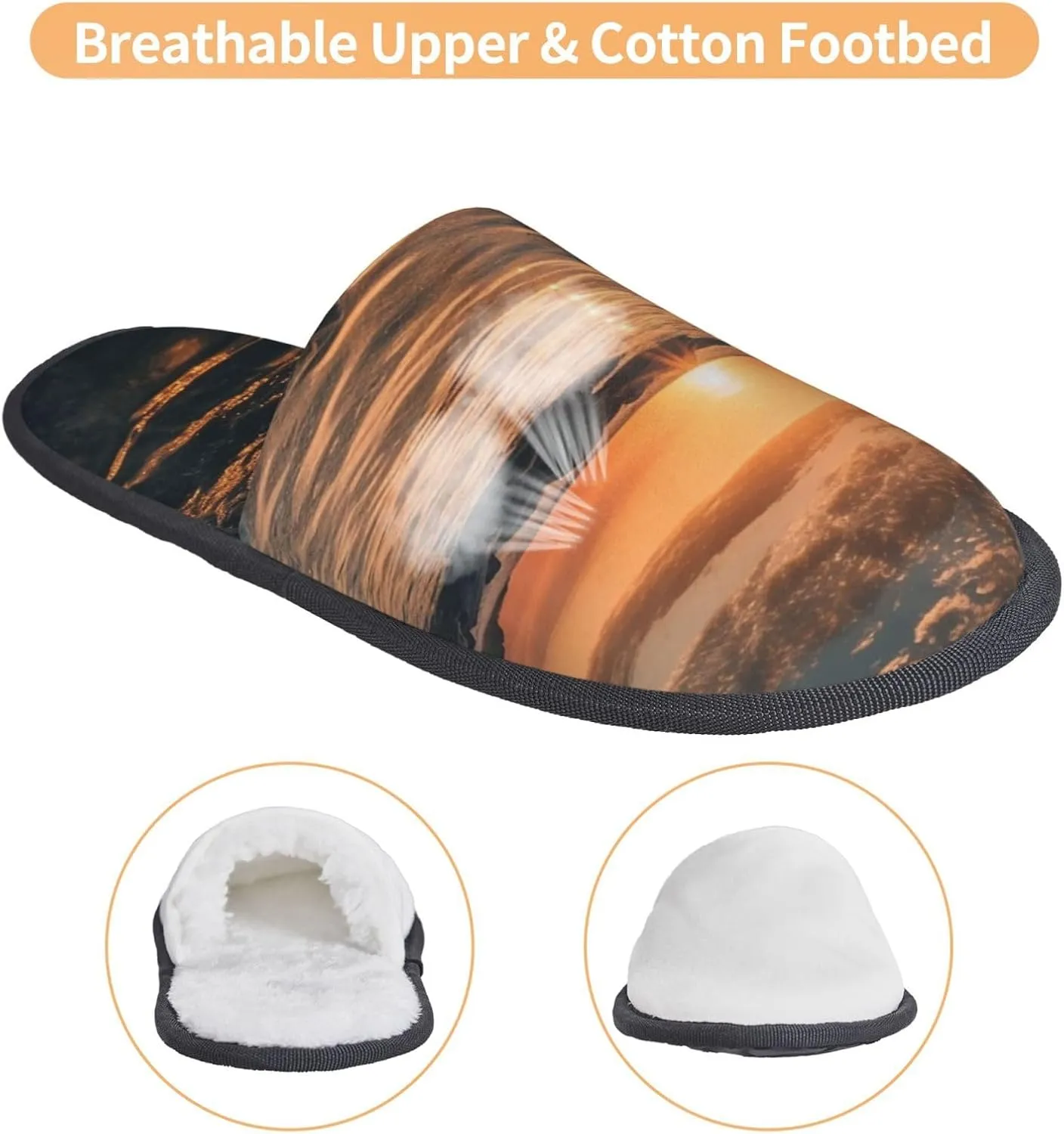 Water surface in the sunset Furry House Slippers for Women Men Soft Fuzzy Slippers Indoor Casual Plush House Shoes