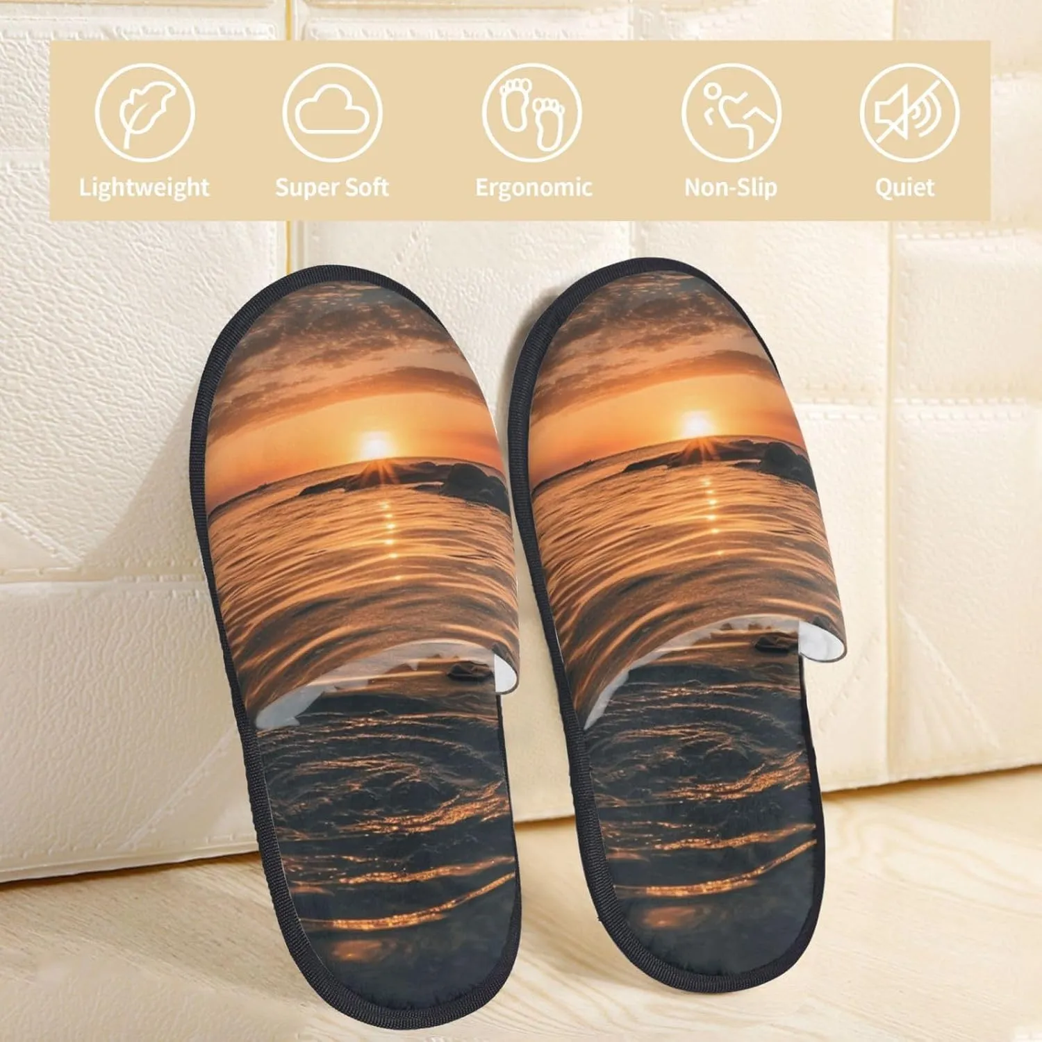 Water surface in the sunset Furry House Slippers for Women Men Soft Fuzzy Slippers Indoor Casual Plush House Shoes