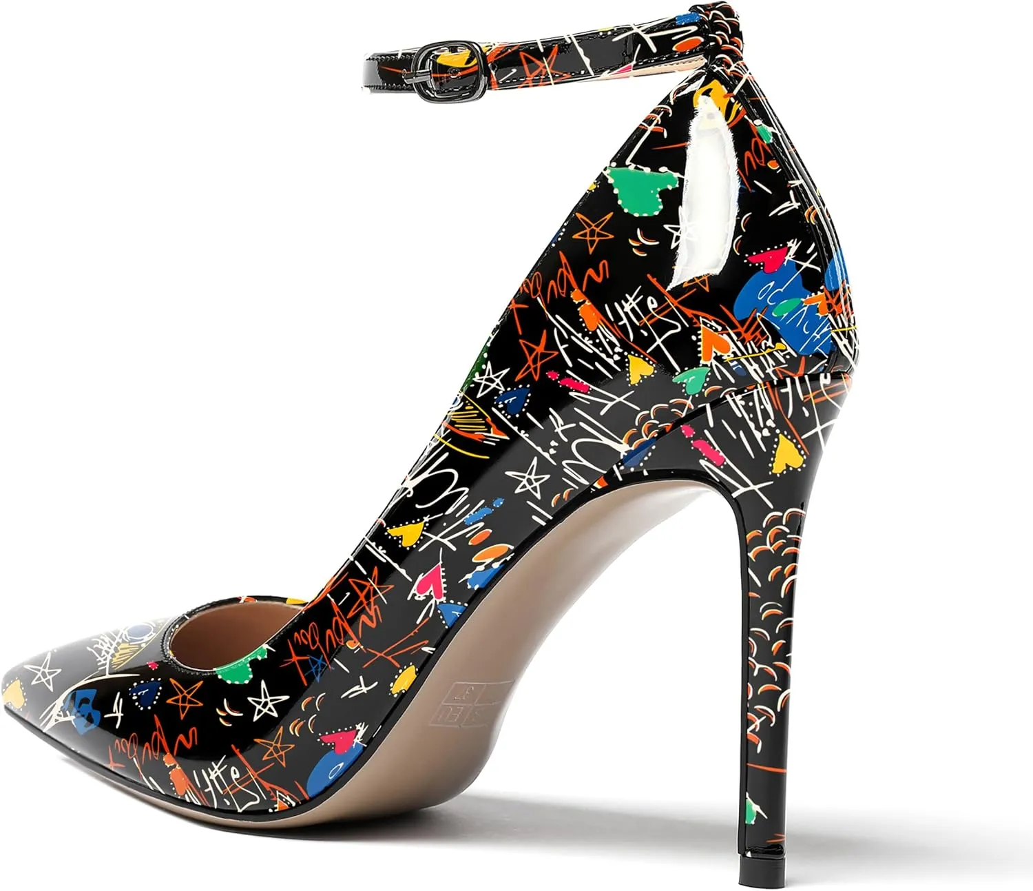 WAYDERNS Women's Pointed Toe Adjustable Strap Wedding Sexy Ankle Strap Buckle Patent Stiletto High Heel Pumps Shoes 4 Inch