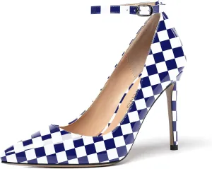 WAYDERNS Women's Pointed Toe Adjustable Strap Wedding Sexy Ankle Strap Buckle Patent Stiletto High Heel Pumps Shoes 4 Inch