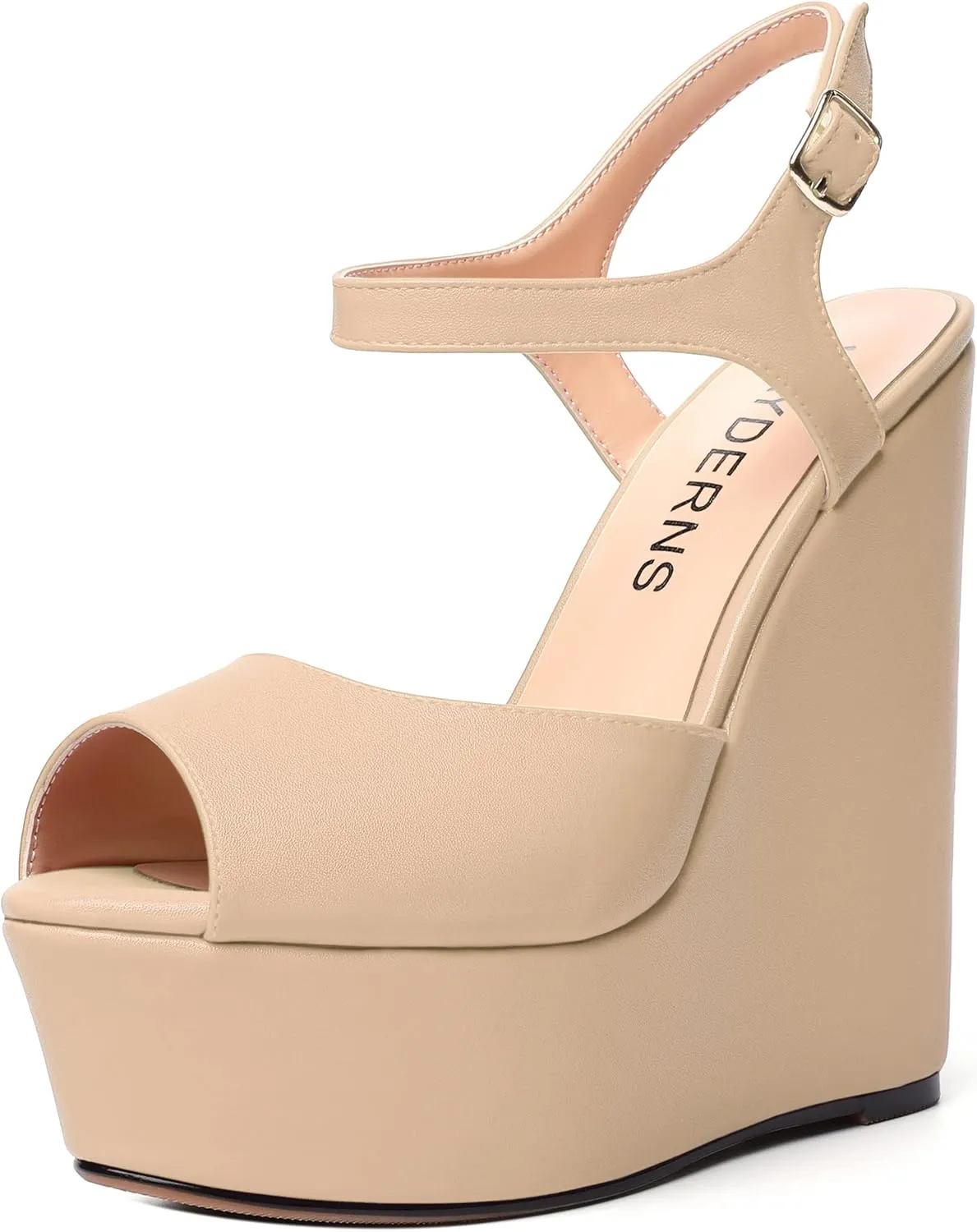 WAYDERNS Womens Solid Slingback Ankle Strap Matte Fashion Buckle Evening Peep Toe Platform Wedge High Heel Pumps Shoes 6 Inch