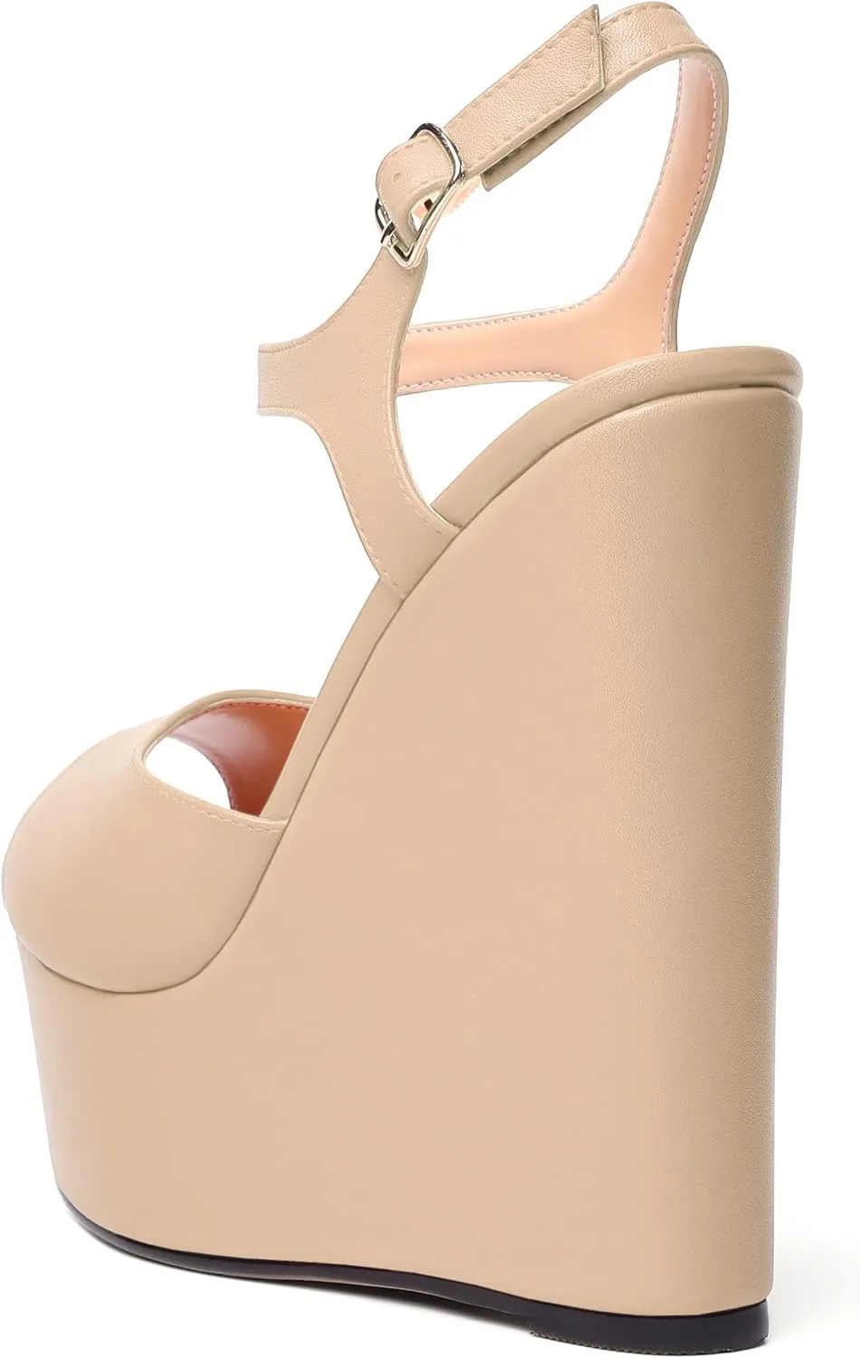 WAYDERNS Womens Solid Slingback Ankle Strap Matte Fashion Buckle Evening Peep Toe Platform Wedge High Heel Pumps Shoes 6 Inch