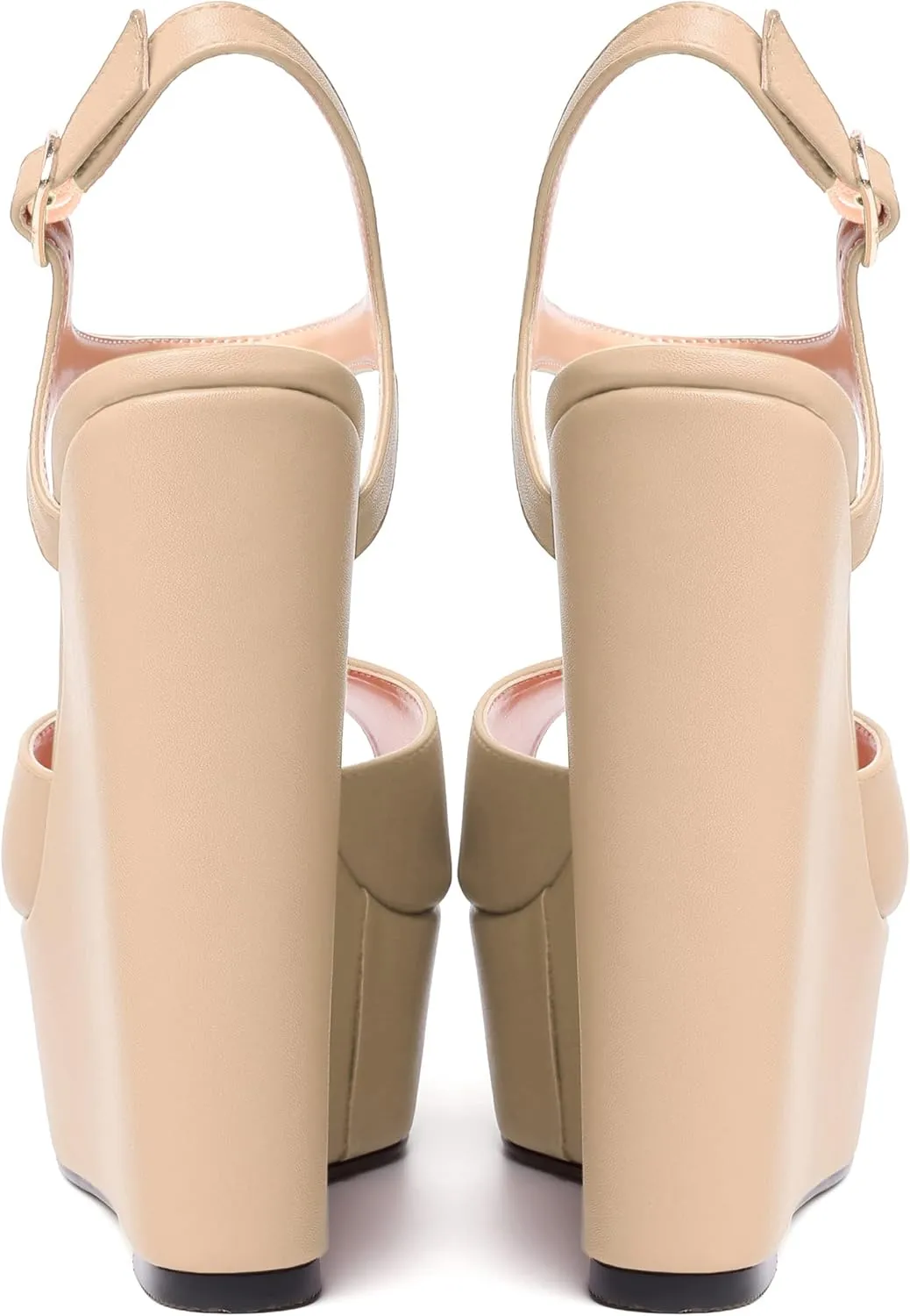 WAYDERNS Womens Solid Slingback Ankle Strap Matte Fashion Buckle Evening Peep Toe Platform Wedge High Heel Pumps Shoes 6 Inch