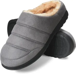 Weatherproof Microsuede Puffer Clog Memory Foam Slippers for Men, Cozy Lightweight Indoor Outdoor Slippers with Faux Shearling Sock