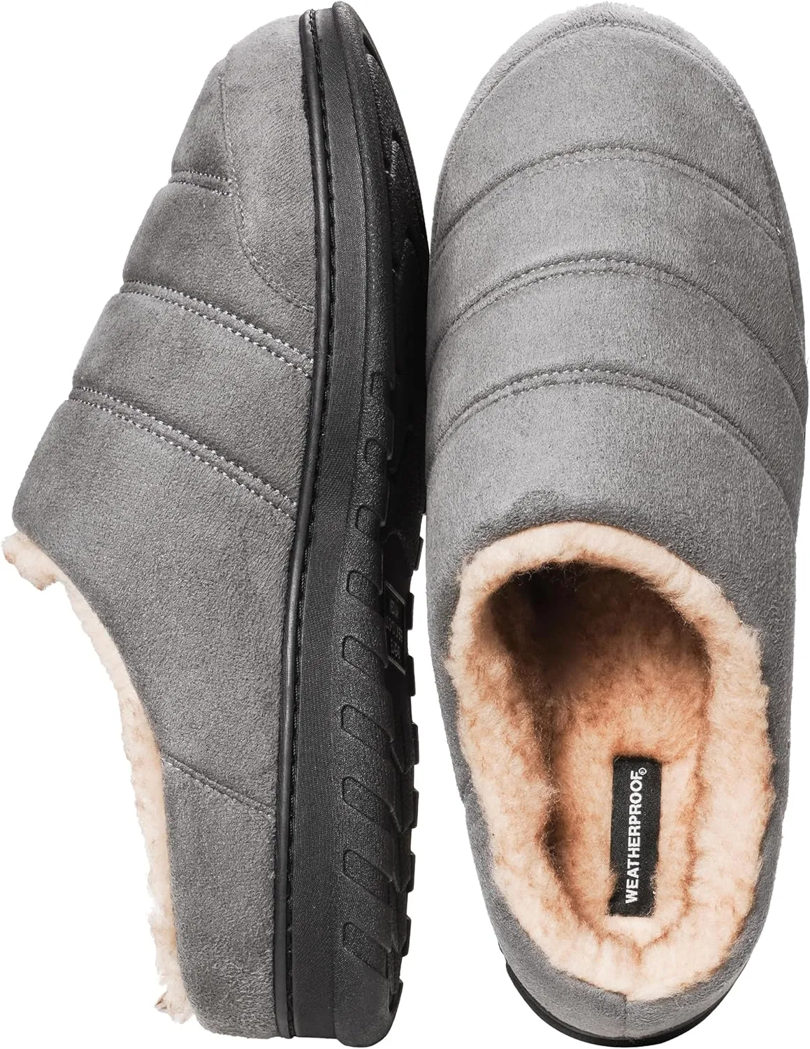 Weatherproof Microsuede Puffer Clog Memory Foam Slippers for Men, Cozy Lightweight Indoor Outdoor Slippers with Faux Shearling Sock