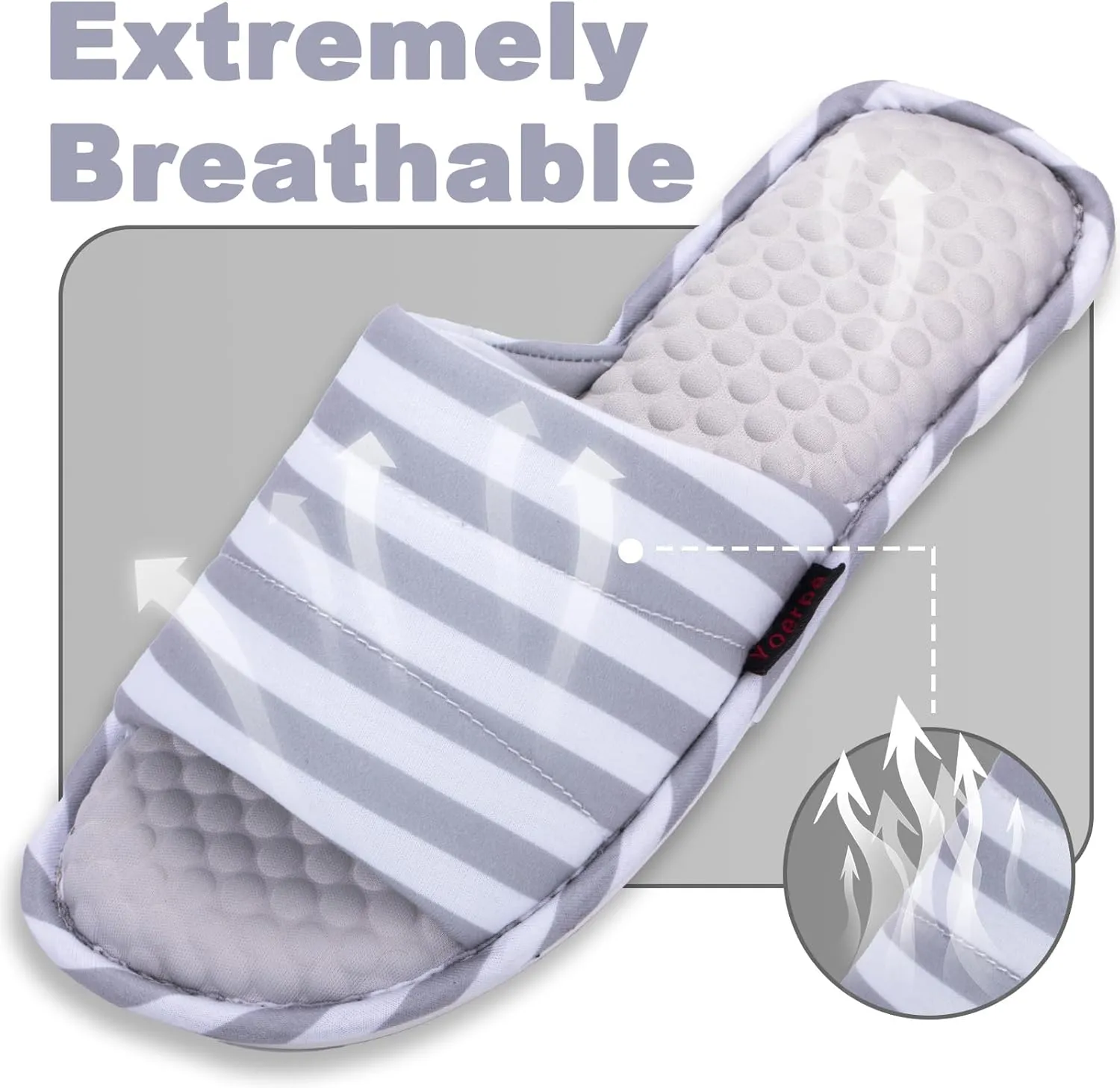 Wide Fit Open-Toe Massage Slippers for Women – Breathable Knit Fabric, Cozy Memory Foam, Non-Slip Indoor House Slides