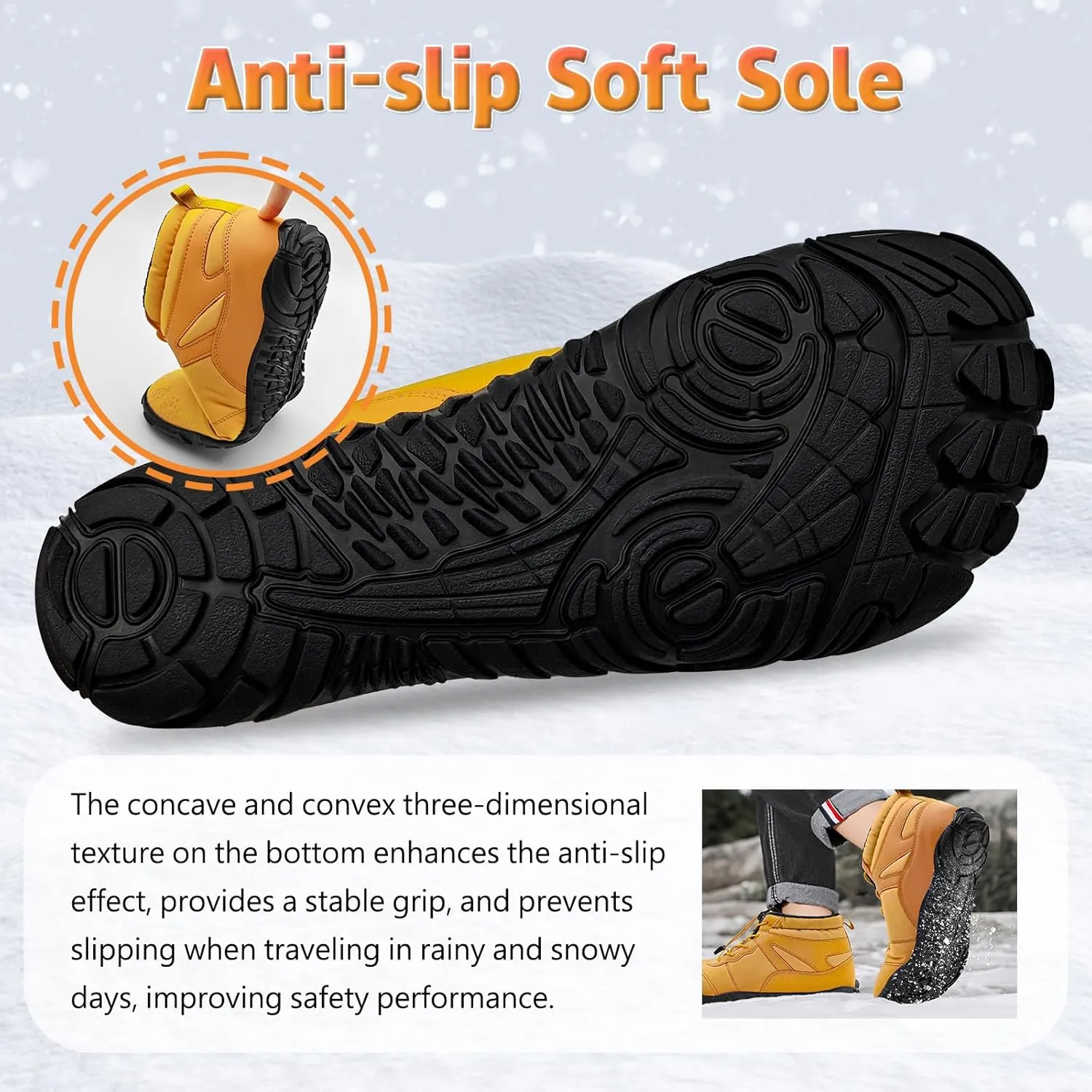Winter Barefoot Shoes Women Hike Barefoot Footwear Men Grounded Footwear Non-Slip Sole Wide Toe Box for Hiking Trail