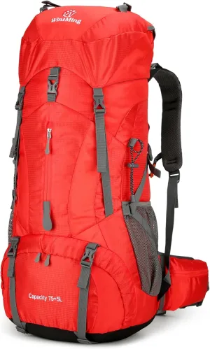 WintMing 75L Hiking Backpack with Rain Cover Waterproof Camping Backpack Shoes Warehouse for Men Women