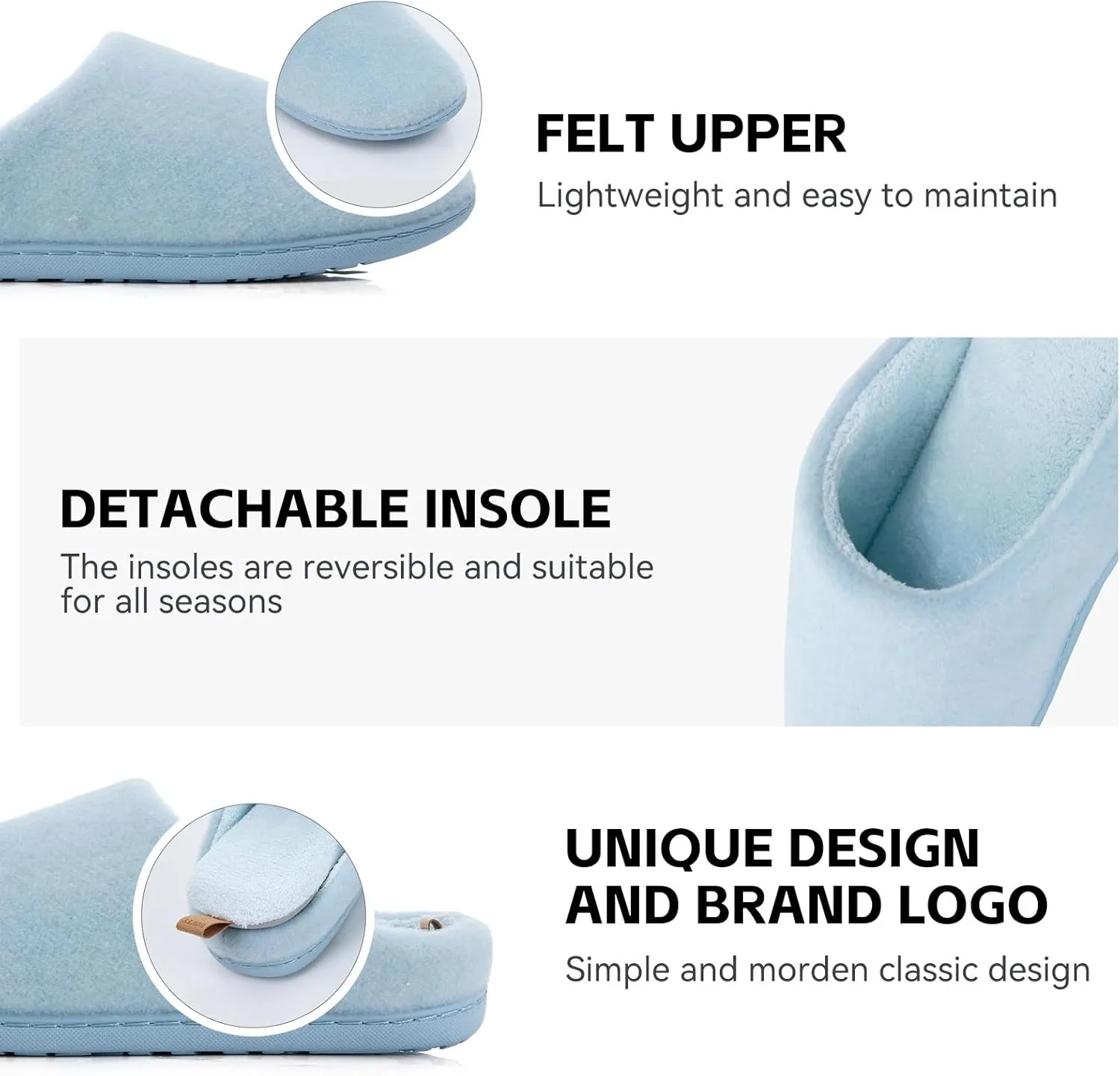 Women & Men's Hige Resilience Foam Slippers - Indoor Cozy House Slip-on with Two Pairs of Replaceable Insoles Shoes