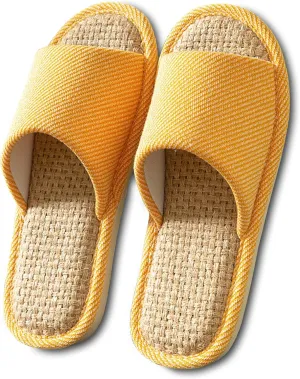 Women And Men House Fabric Slippers Indoor And Outdoor, Non-Slip Memory Foam Open-Toe Home Shoes, Soft Bottom Linen Unisex Washable Cotton Casual