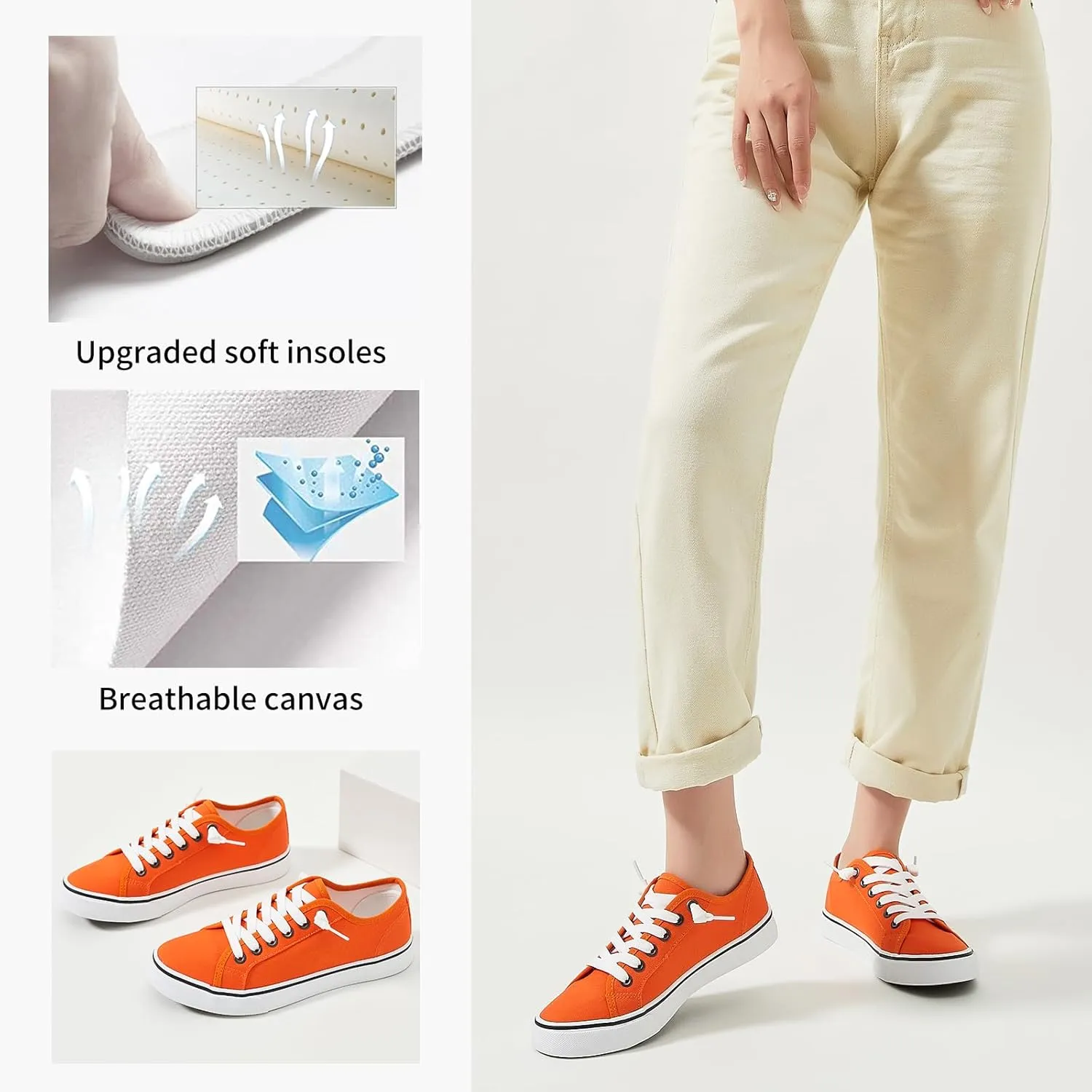 Women Canvas Sneaker Slip On Non Slip Casual Shoes Lace Up Canvas Low Top White Shoes Loafers for Women Fashion Black Sneaker
