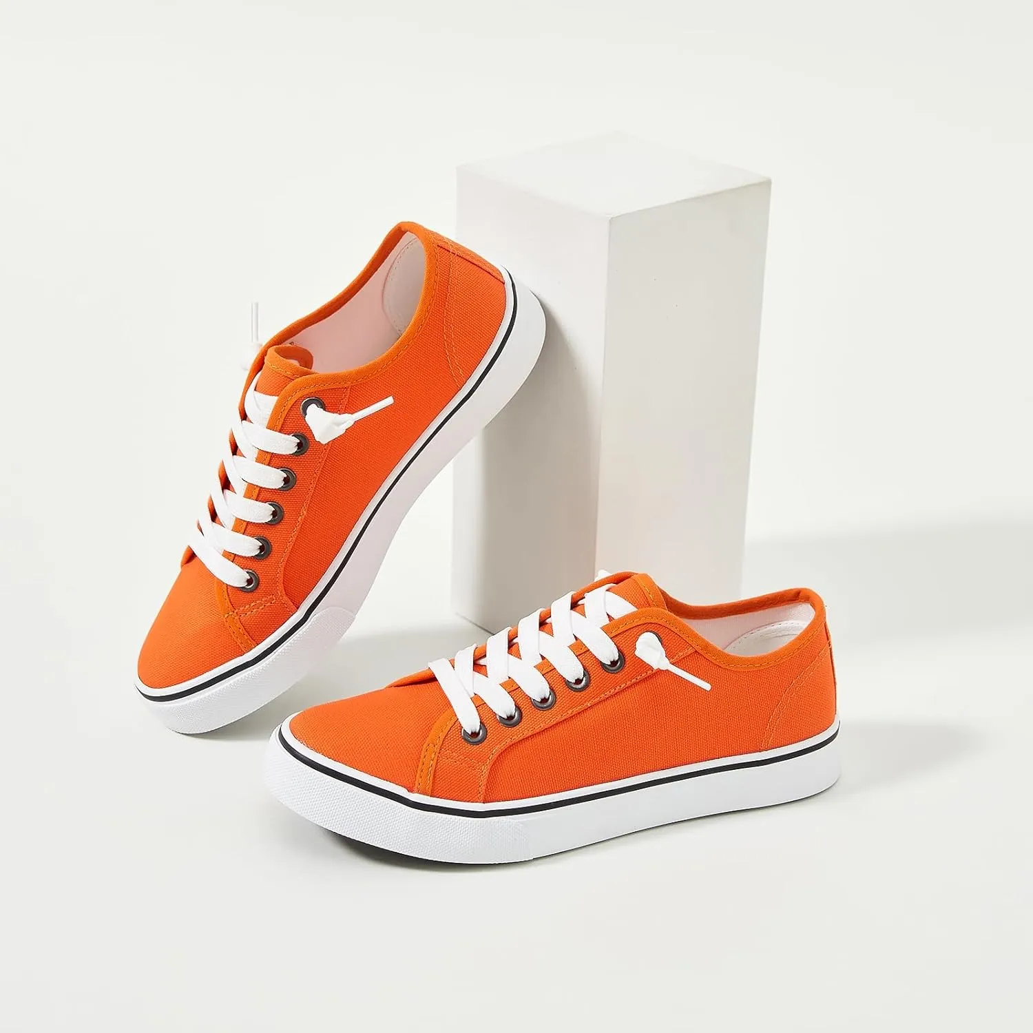 Women Canvas Sneaker Slip On Non Slip Casual Shoes Lace Up Canvas Low Top White Shoes Loafers for Women Fashion Black Sneaker
