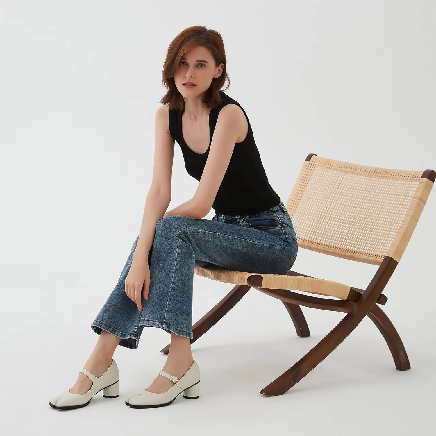 Women Chunky Block High Heels Mary Janes Shoes Split Toe Tabi Shoes Ankle Strap Dress Pumps Shoes
