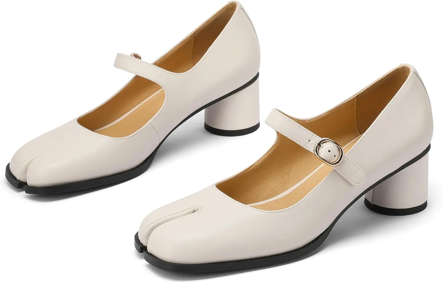 Women Chunky Block High Heels Mary Janes Shoes Split Toe Tabi Shoes Ankle Strap Dress Pumps Shoes