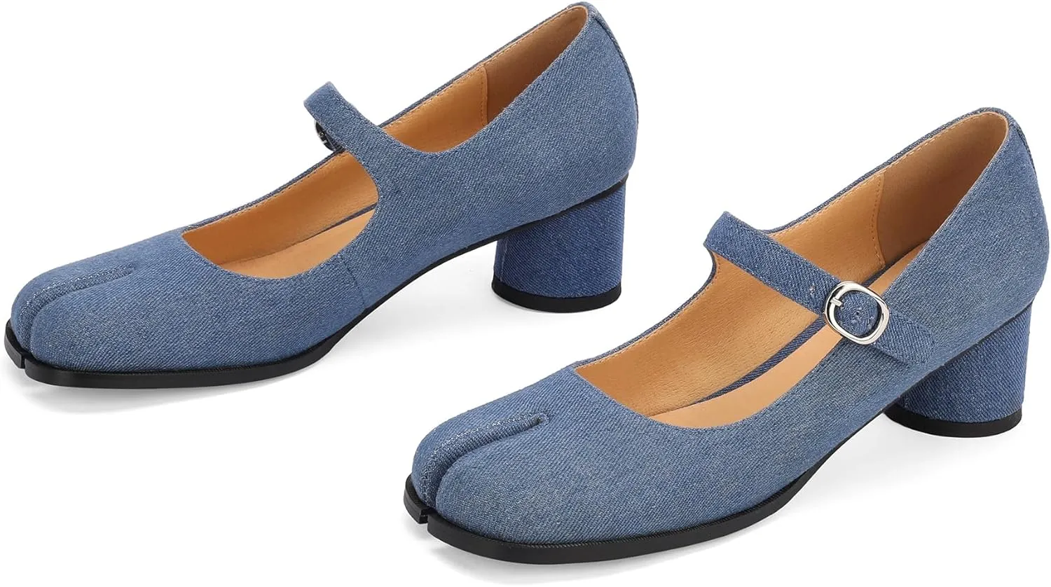 Women Chunky Block High Heels Mary Janes Shoes Split Toe Tabi Shoes Ankle Strap Dress Pumps Shoes