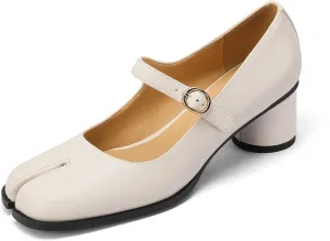 Women Chunky Block High Heels Mary Janes Shoes Split Toe Tabi Shoes Ankle Strap Dress Pumps Shoes