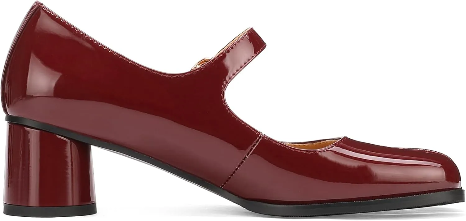 Women Chunky Block High Heels Mary Janes Shoes Split Toe Tabi Shoes Ankle Strap Dress Pumps Shoes