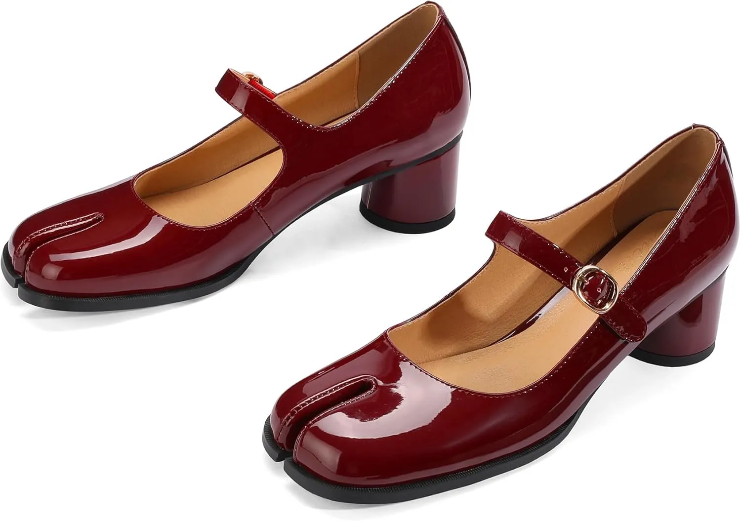 Women Chunky Block High Heels Mary Janes Shoes Split Toe Tabi Shoes Ankle Strap Dress Pumps Shoes