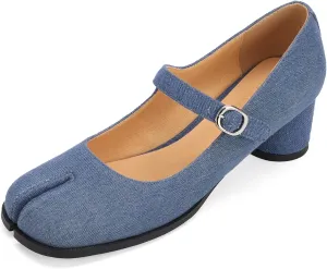 Women Chunky Block High Heels Mary Janes Shoes Split Toe Tabi Shoes Ankle Strap Dress Pumps Shoes
