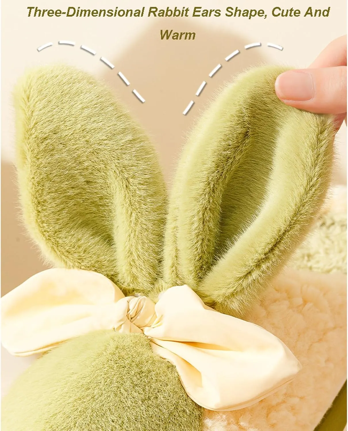 Women Cute Rabbit Ear Plush Slippers Funny Animal Slippers Winter Warm Cozy Cotton Home Slippers Soft Fleece Non-Slip Fluffy Girls Indoor Shoes