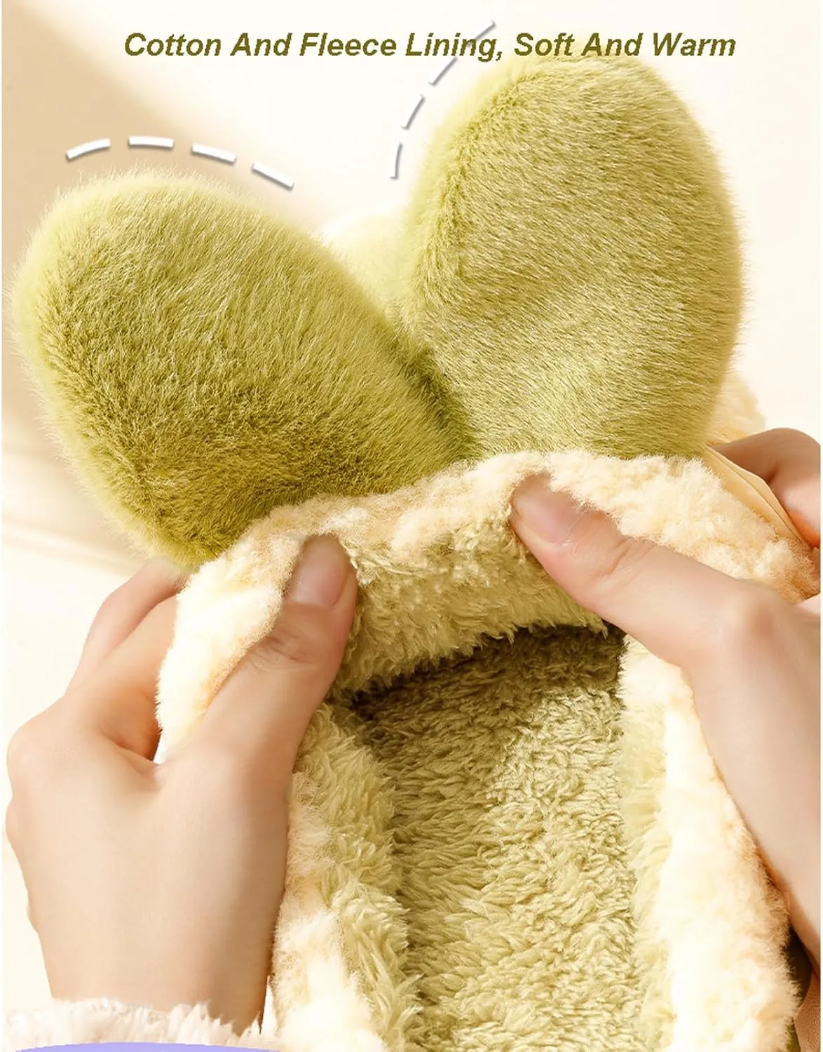 Women Cute Rabbit Ear Plush Slippers Funny Animal Slippers Winter Warm Cozy Cotton Home Slippers Soft Fleece Non-Slip Fluffy Girls Indoor Shoes