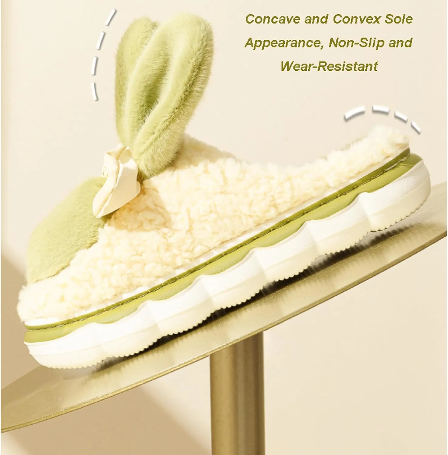 Women Cute Rabbit Ear Plush Slippers Funny Animal Slippers Winter Warm Cozy Cotton Home Slippers Soft Fleece Non-Slip Fluffy Girls Indoor Shoes