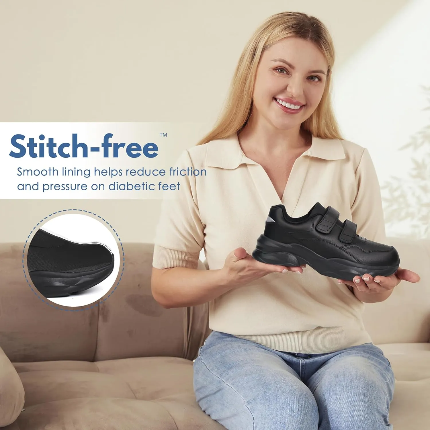 Women Diabetic Leather Shoes Orthopedic Walking Shoes Wide Toe Box Shoes