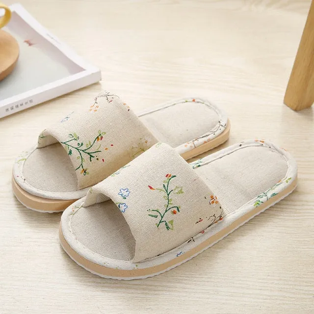 Women Home Slippers Indoor Floor Soft Couple Linen Slipper Spring Autumn Lightweight Unisex Bedroom Shoes Ladies Flax Flip Flops