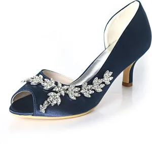 Women Kitten Heels Peep Toe Wedding Shoes Satin Bridal Pumps Formal Party Dress Shoes Y1195-08YL/6041-09YL