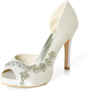 Women Kitten Heels Peep Toe Wedding Shoes Satin Bridal Pumps Formal Party Dress Shoes Y1195-08YL/6041-09YL