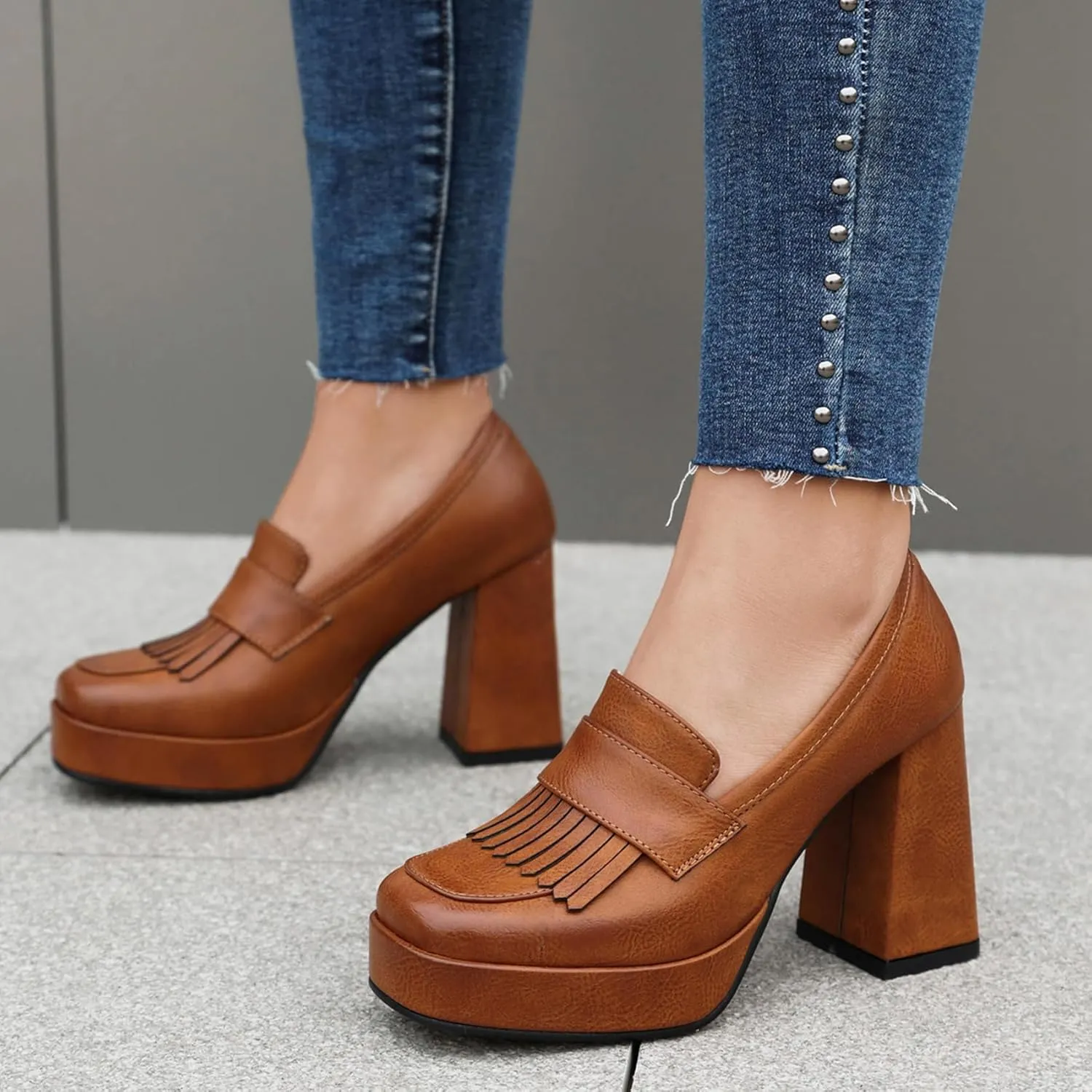 Women Platform Court Shoes Formal Chunky High Heels