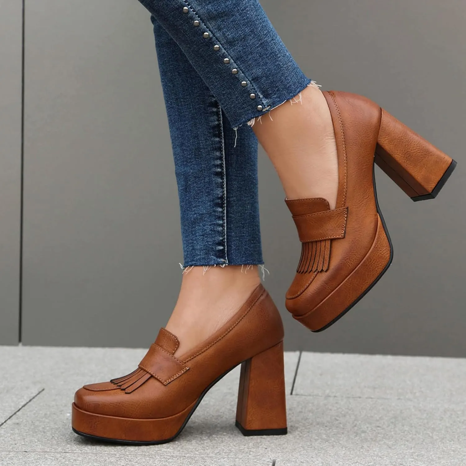 Women Platform Court Shoes Formal Chunky High Heels