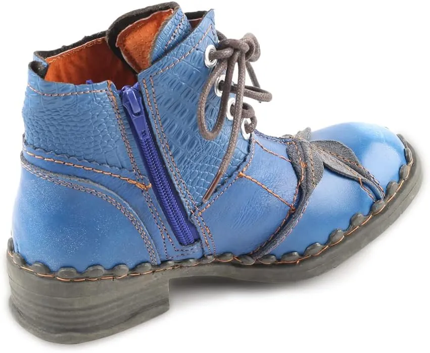 Women Shoes Patchwork Washed Leather Shoes Lace-up Women's Ankle Boots
