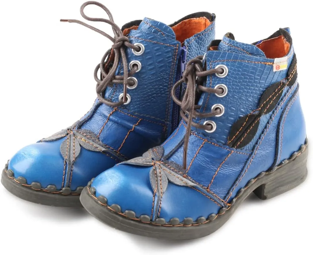 Women Shoes Patchwork Washed Leather Shoes Lace-up Women's Ankle Boots