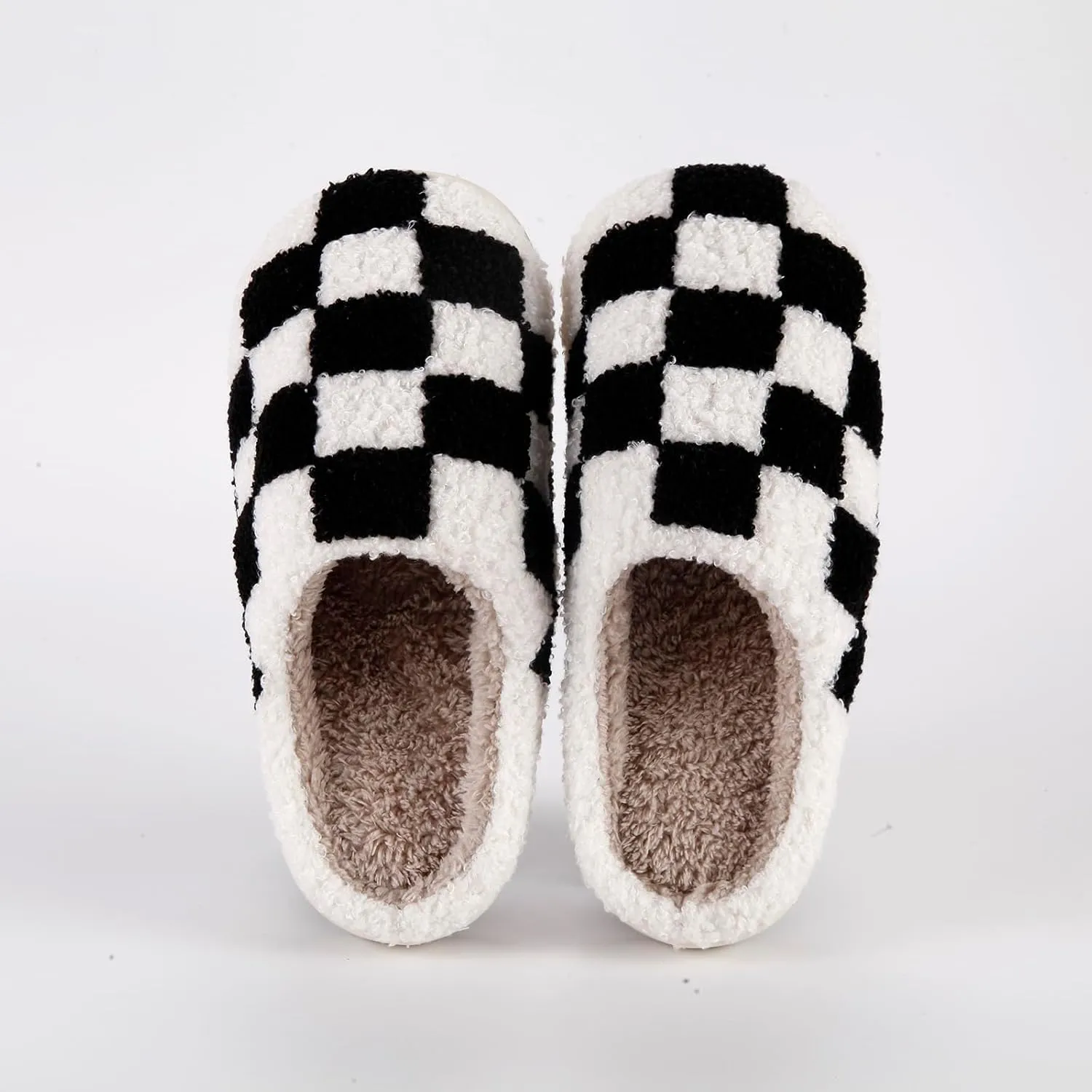Women's and Men's Fuzzy Checkered Memory Foam Slippers - Fluffy Couple Cozy House Indoor Outdoor Shoes