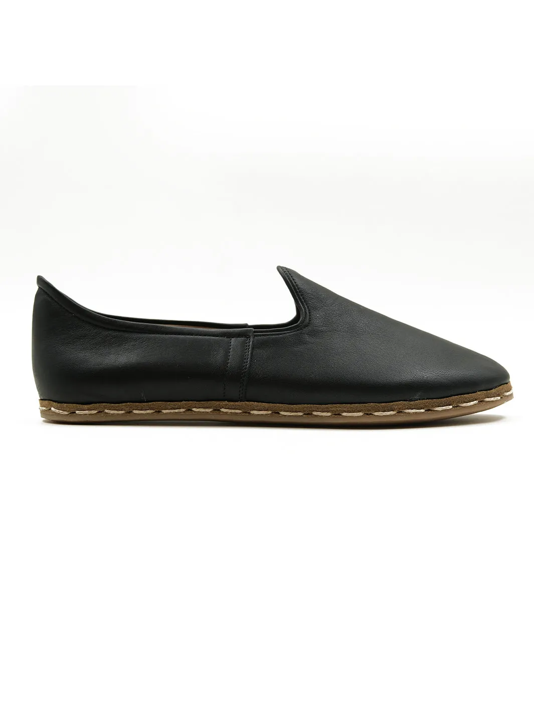 Women's Black Slip On Shoes - Leather
