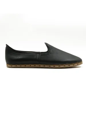 Women's Black Slip On Shoes - Leather