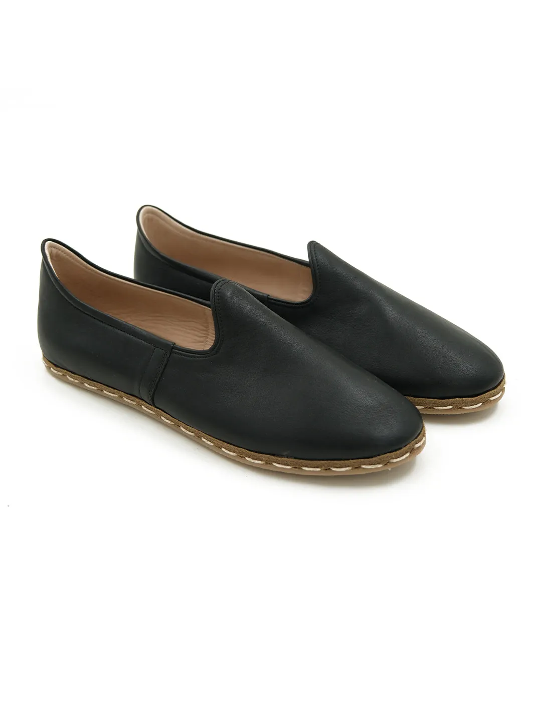 Women's Black Slip On Shoes - Leather