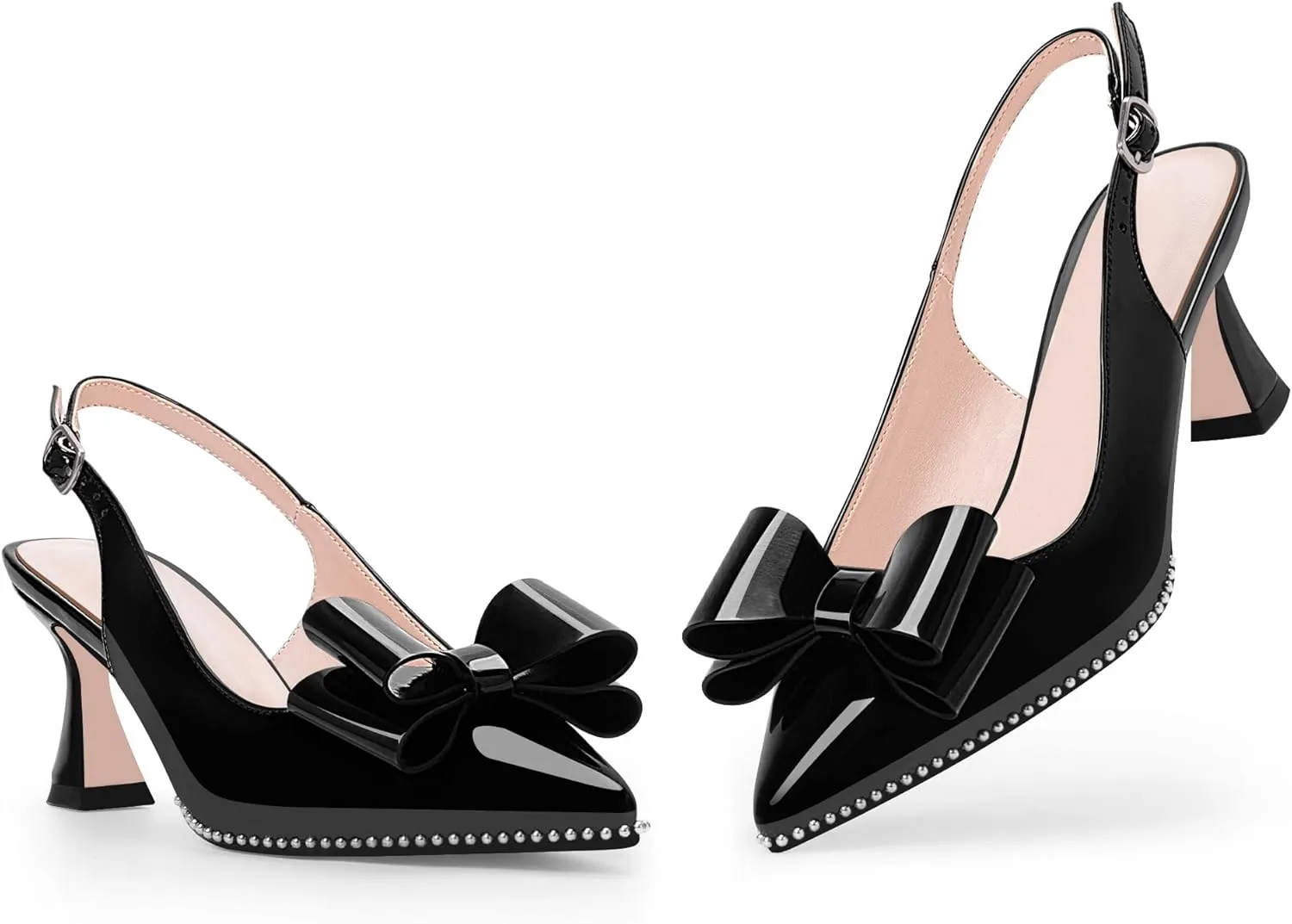 Women's Bow Slingback Kitten Heels Closed Pointed Toe Pumps Dress Shoes