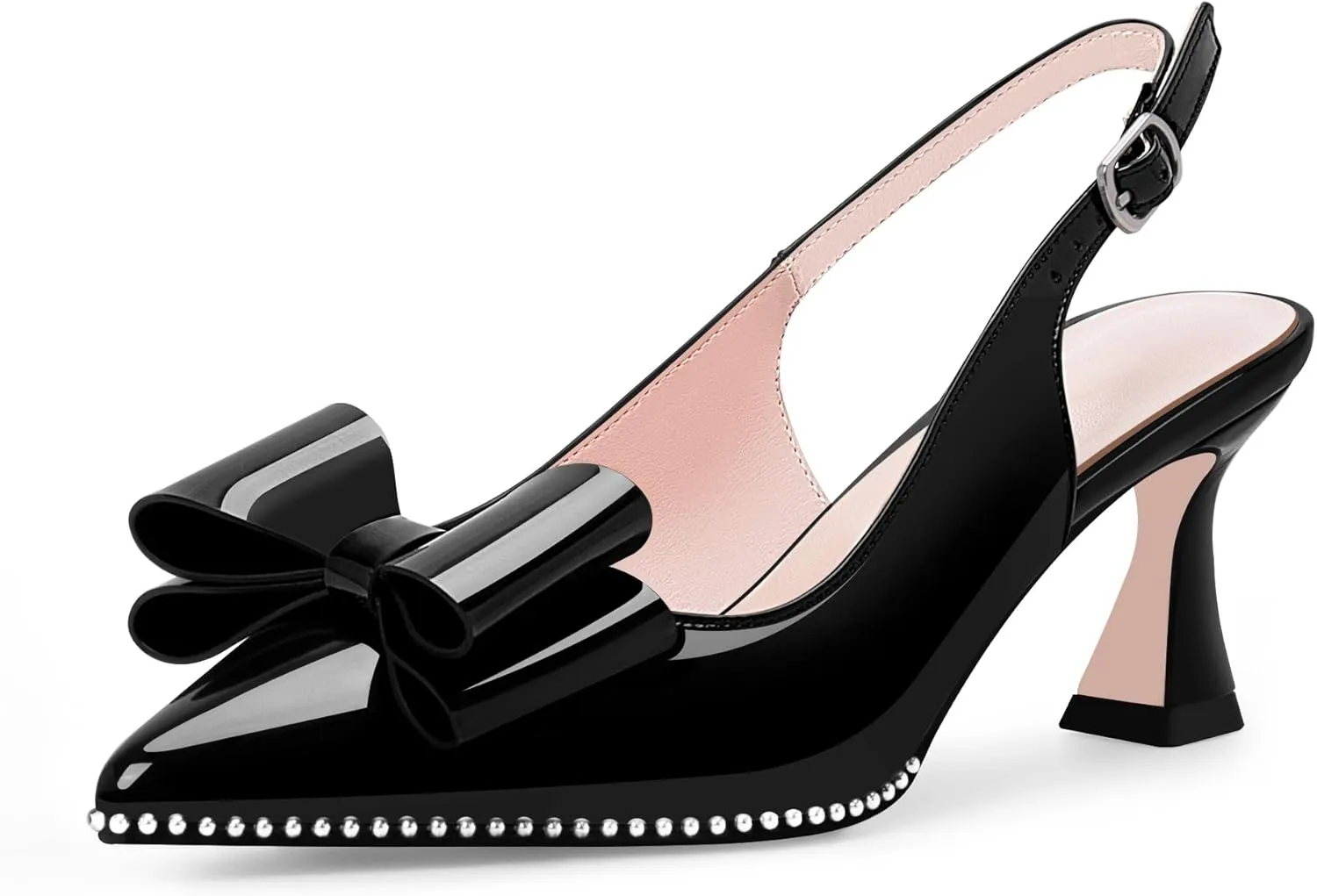 Women's Bow Slingback Kitten Heels Closed Pointed Toe Pumps Dress Shoes