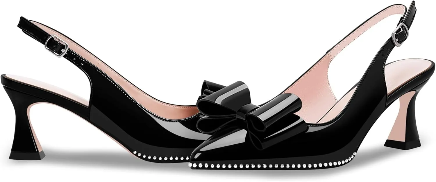 Women's Bow Slingback Kitten Heels Closed Pointed Toe Pumps Dress Shoes