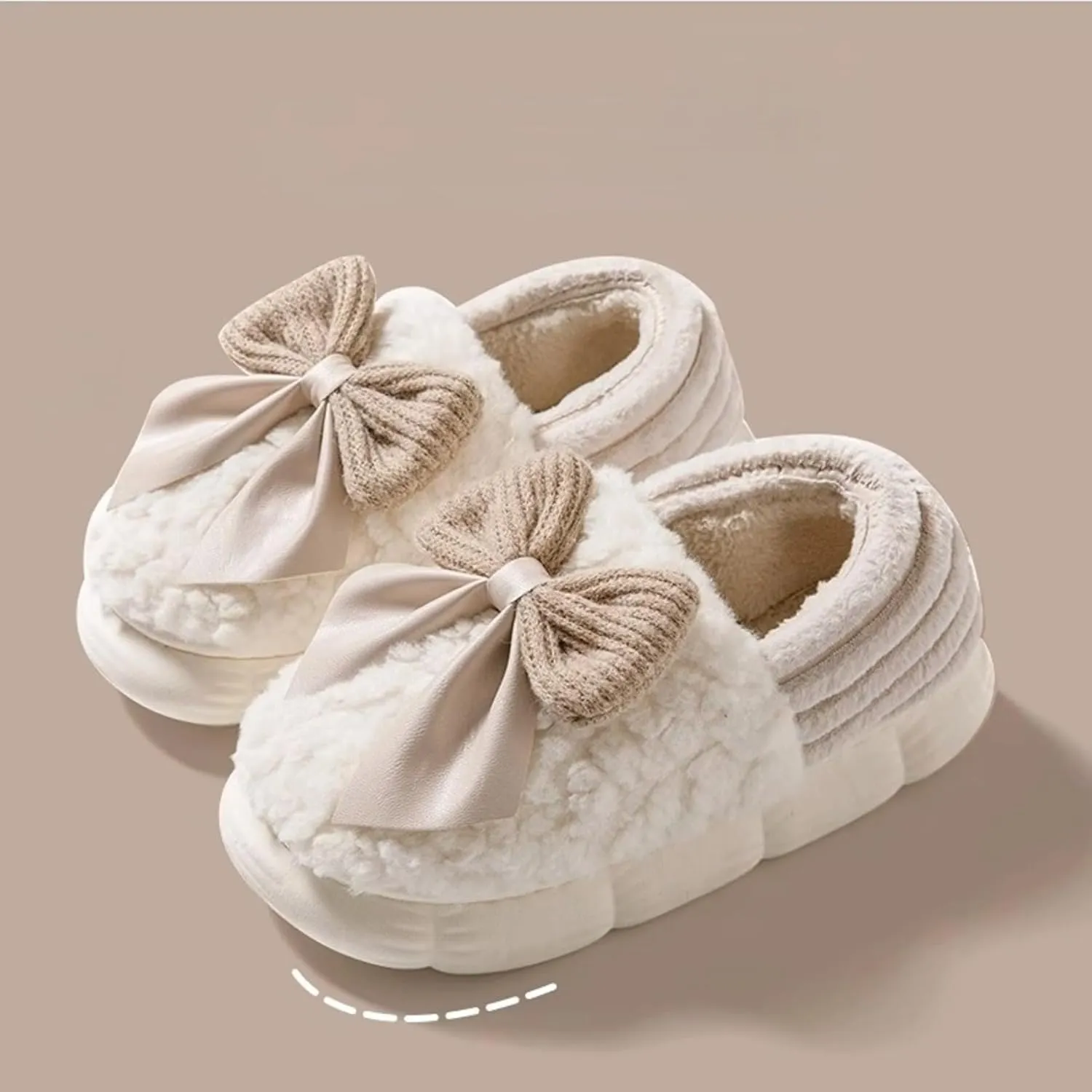 Women's Bow Slippers Cute House Slippers Bedroom Slippers Thickened Sole Indoor Bow Tie Winter Soft Fleece Plush Comfy Cotton Home Slippers with Bows Warm Fuzzy Slippers